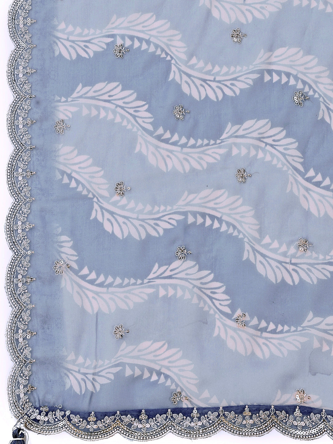 Mist Blue Embroidered Neckline Dola Silk Kurta Suit Set with Lehariya Print Dupatta Product vendor