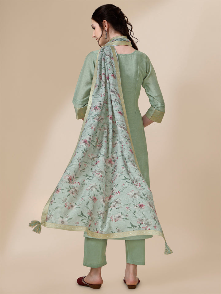 Grey Linen Jacquard Straight Kurta Suit Set Product vendor