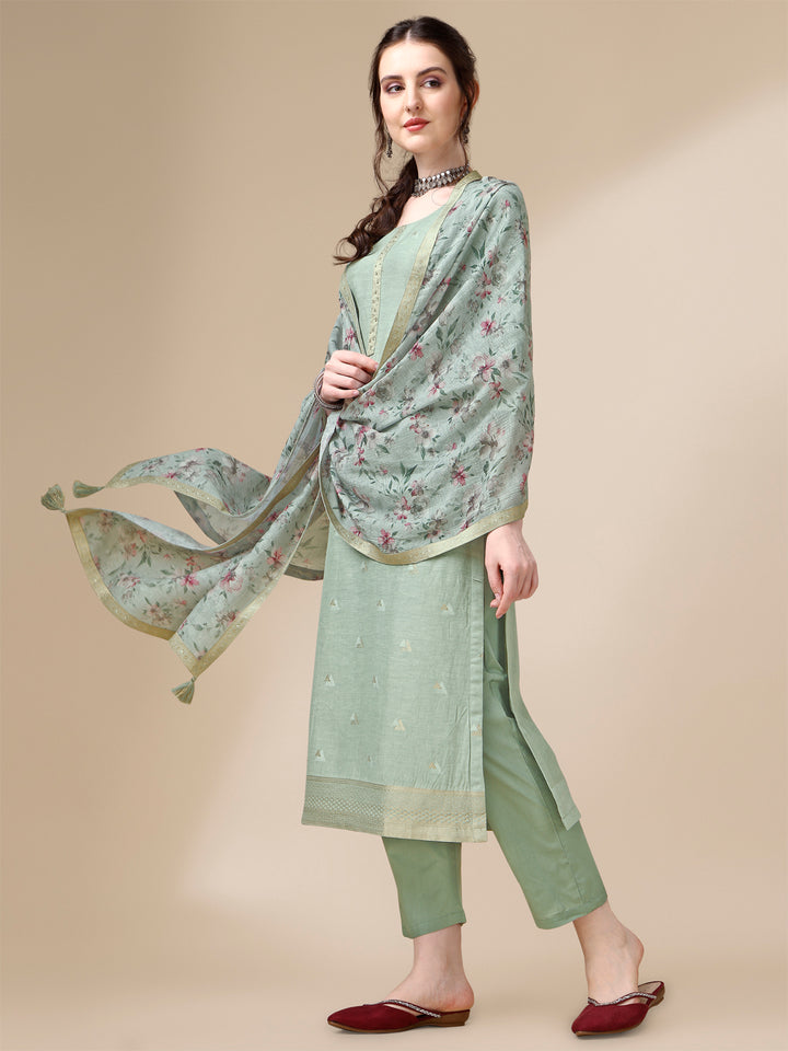 Grey Linen Jacquard Straight Kurta Suit Set Product vendor
