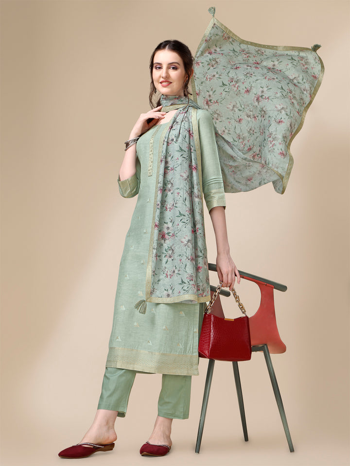 Grey Linen Jacquard Straight Kurta Suit Set Product vendor