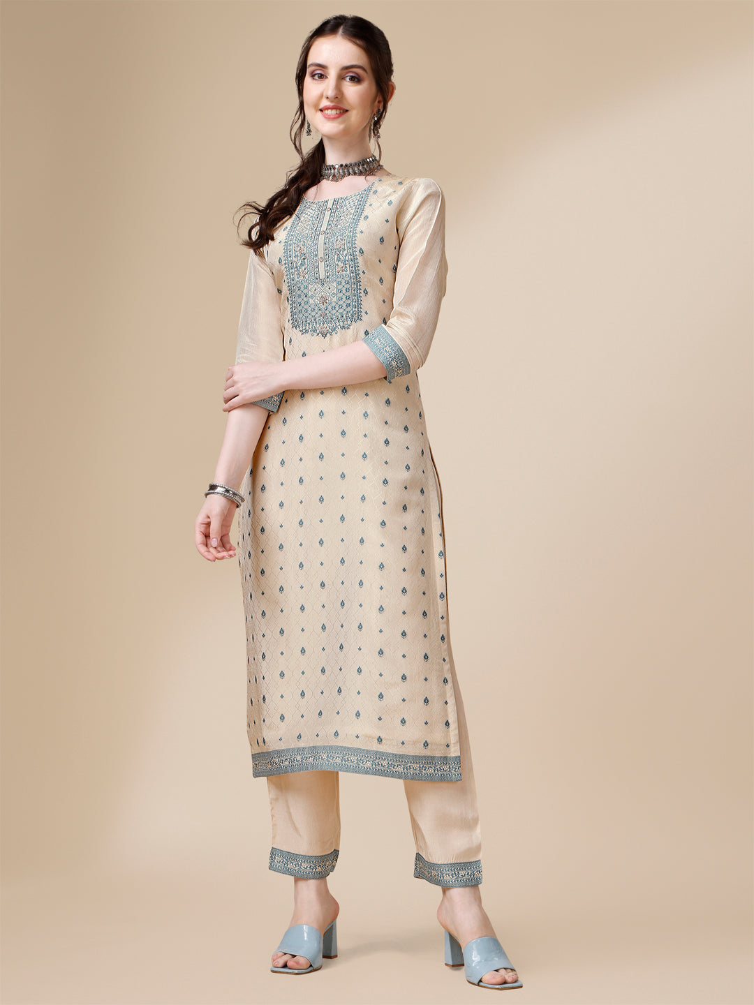 Cream Jacquard Tissue Kurta Suit Set Product vendor