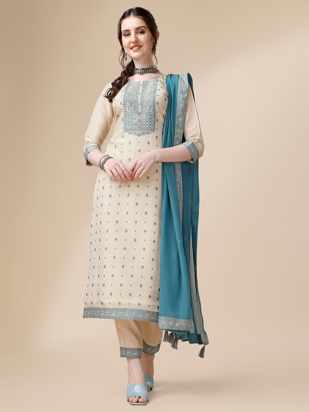 Cream Jacquard Tissue Kurta Suit Set Product vendor