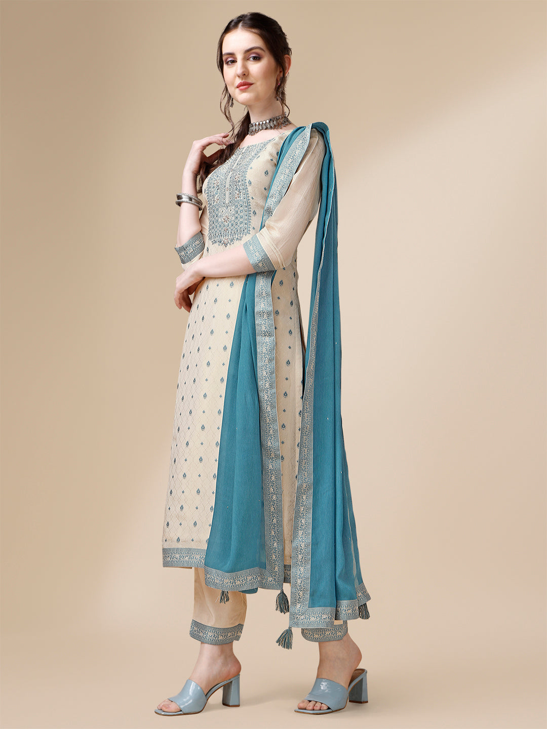 Cream Jacquard Tissue Kurta Suit Set Product vendor