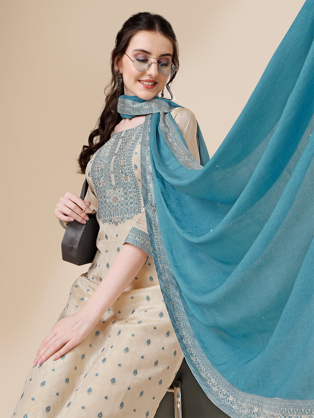 Cream Jacquard Tissue Kurta Suit Set Product vendor