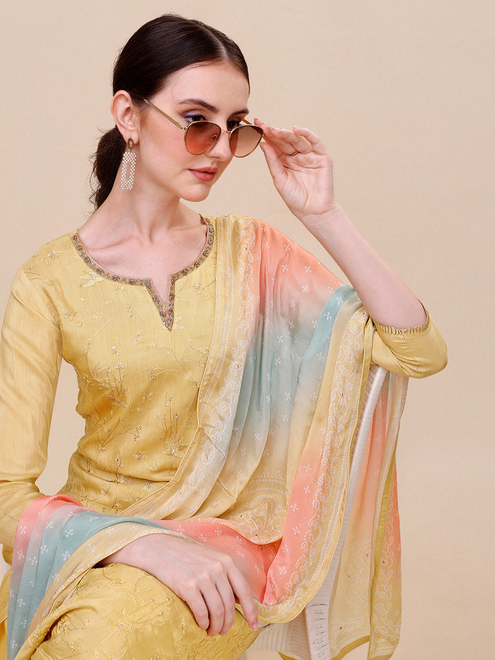 Yellow Embroidery Kurta Suit Set Product vendor