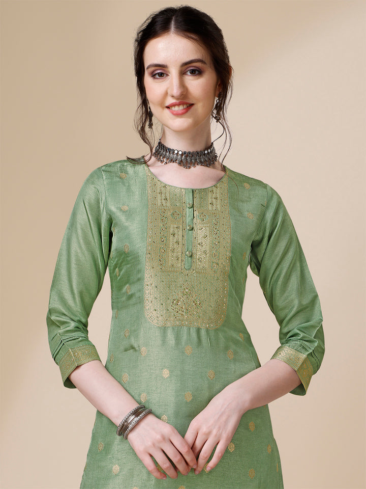 Green Jacquard Kurta Suit Set with Rangkat Dupatta Product vendor