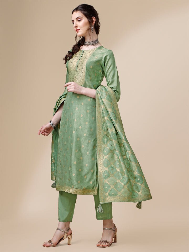 Green Jacquard Kurta Suit Set with Rangkat Dupatta Product vendor