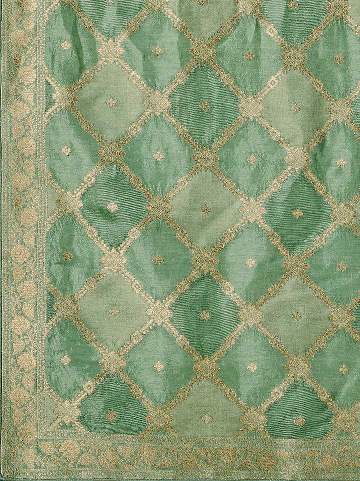 Green Jacquard Kurta Suit Set with Rangkat Dupatta Product vendor