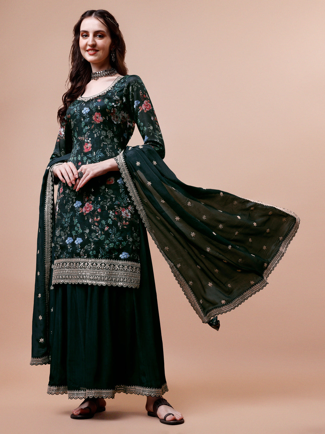 Rama Printed with Embroidered Sharara Suit Set Product vendor