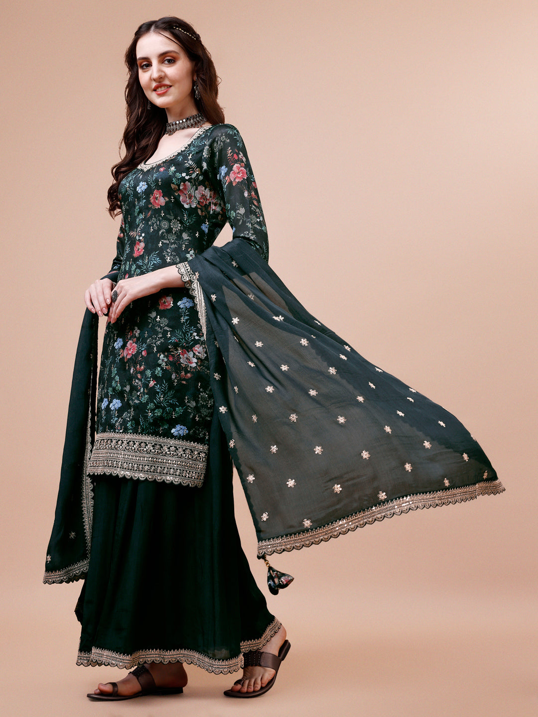 Rama Printed with Embroidered Sharara Suit Set Product vendor