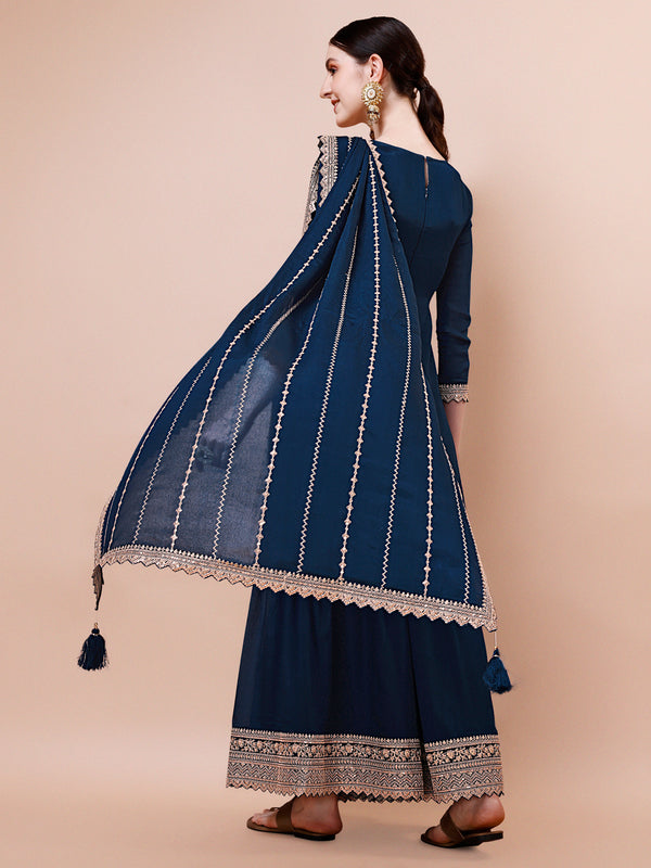 Dark Teal Jacquard with Embroidery Sharara Suit Set Product vendor