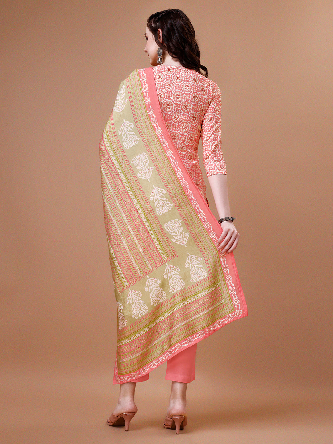 Peach Printed Kurta Suit Set Product vendor