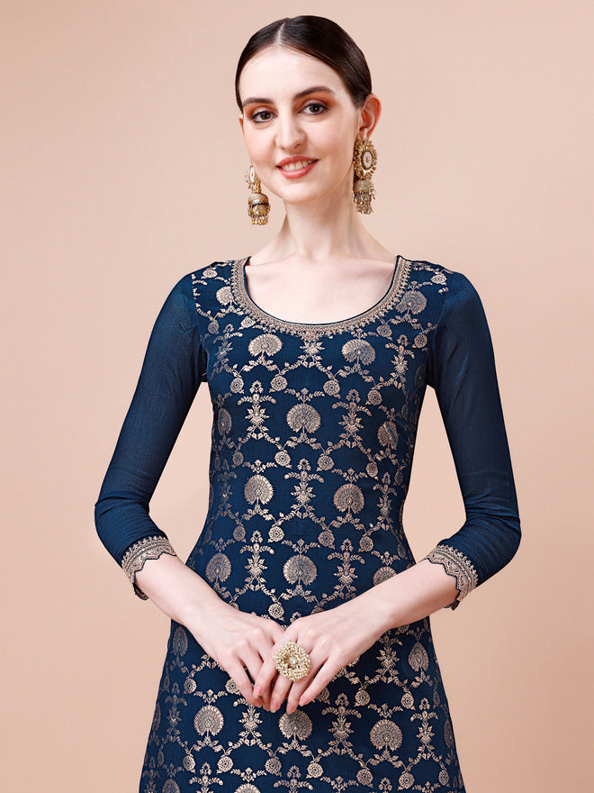Dark Teal Jacquard with Embroidery Sharara Suit Set Product vendor