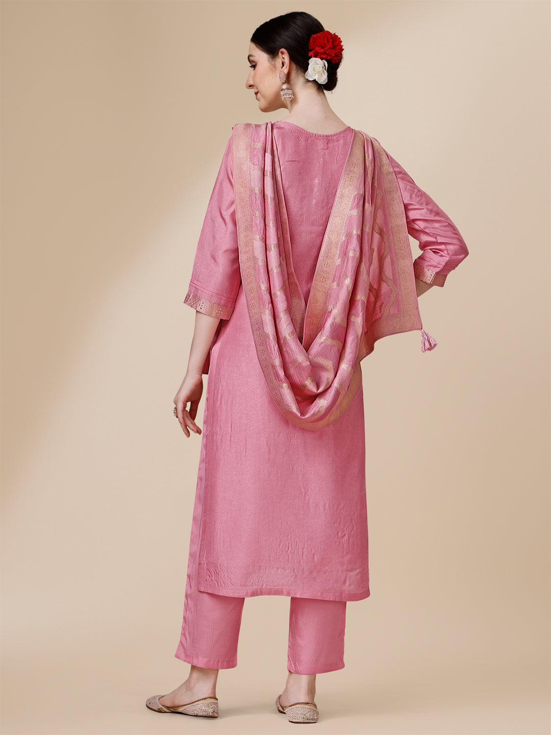 Pink Jacquard Kurta Suit Set with Rangkat Dupatta Product vendor