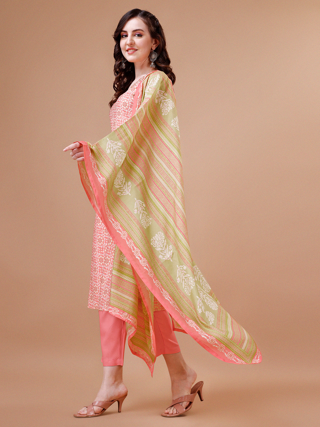 Peach Printed Kurta Suit Set Product vendor