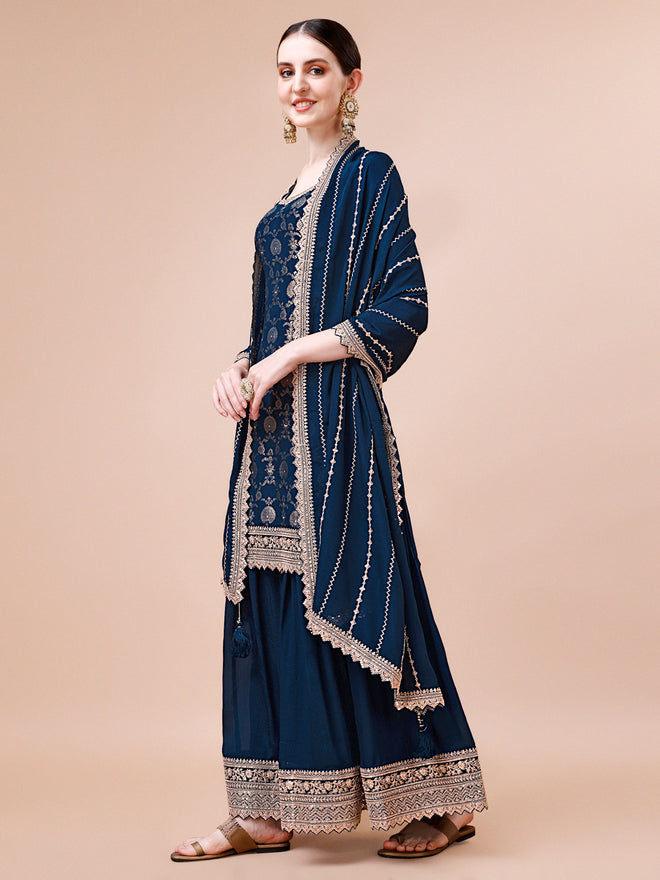 Dark Teal Jacquard with Embroidery Sharara Suit Set Product vendor