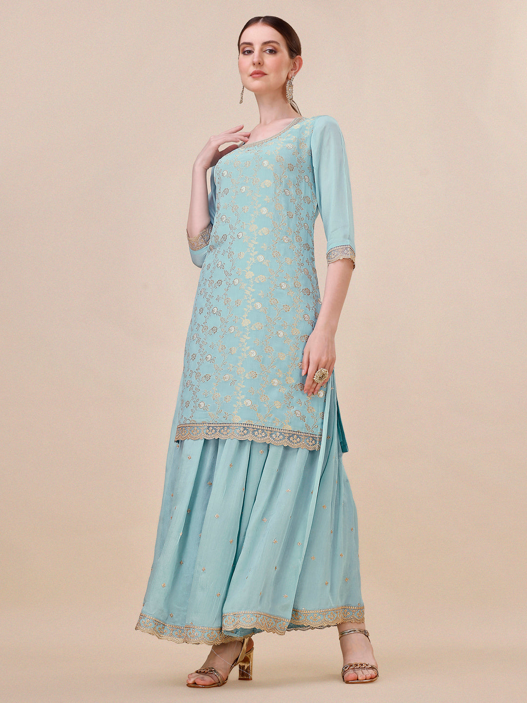 Turquoise Blue Sharara Suit Set Product vendor