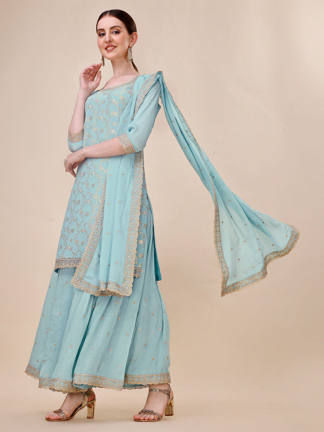 Turquoise Blue Sharara Suit Set Product vendor
