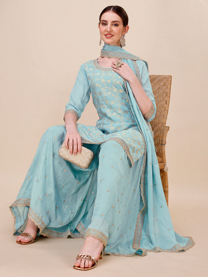 Turquoise Blue Sharara Suit Set Product vendor