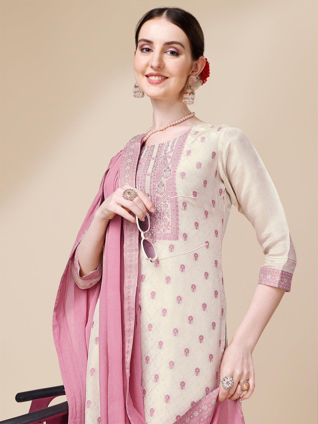 Cream Jacquard Tissue Kurta Suit Set Product vendor