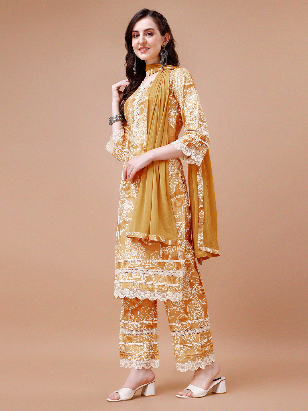Mustard Yellow Printed Kurta Suit Set Product vendor