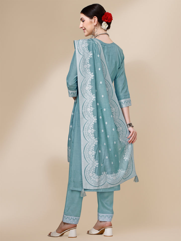 Light Blue Thread Woven Tussar Silk Kurta Suit Set Product vendor