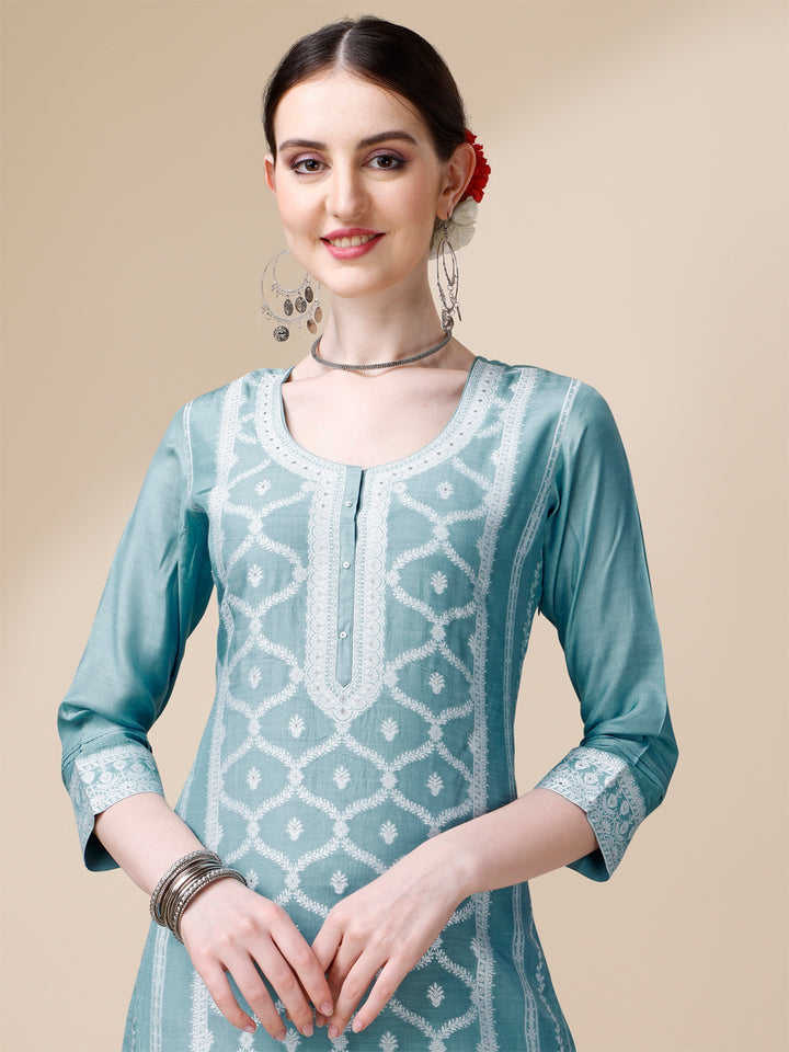 Light Blue Thread Woven Tussar Silk Kurta Suit Set Product vendor