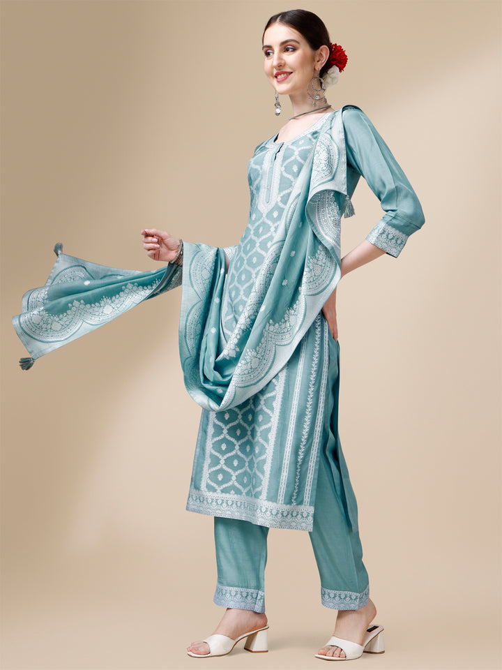 Light Blue Thread Woven Tussar Silk Kurta Suit Set Product vendor