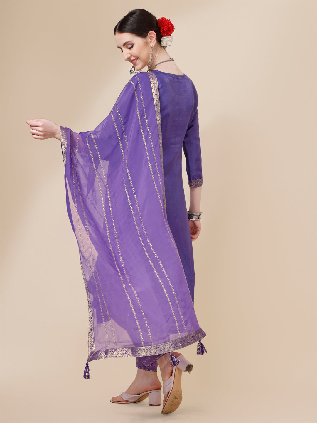 Voilet Jacquard Kurta Suit Set Product vendor