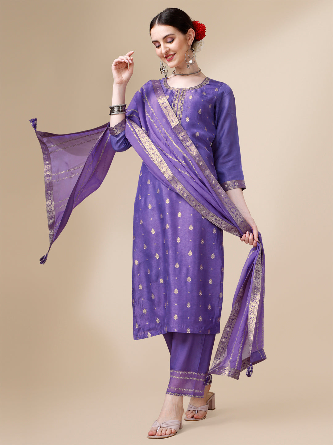 Voilet Jacquard Kurta Suit Set Product vendor