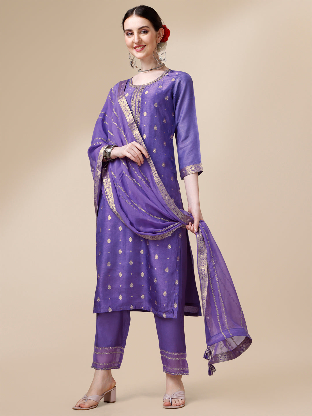 Voilet Jacquard Kurta Suit Set Product vendor