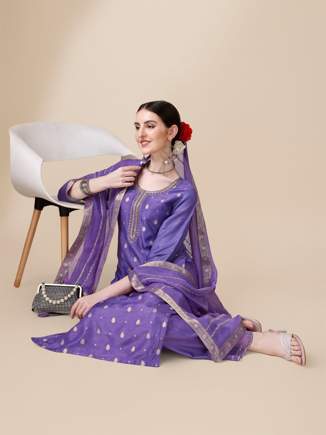Voilet Jacquard Kurta Suit Set Product vendor