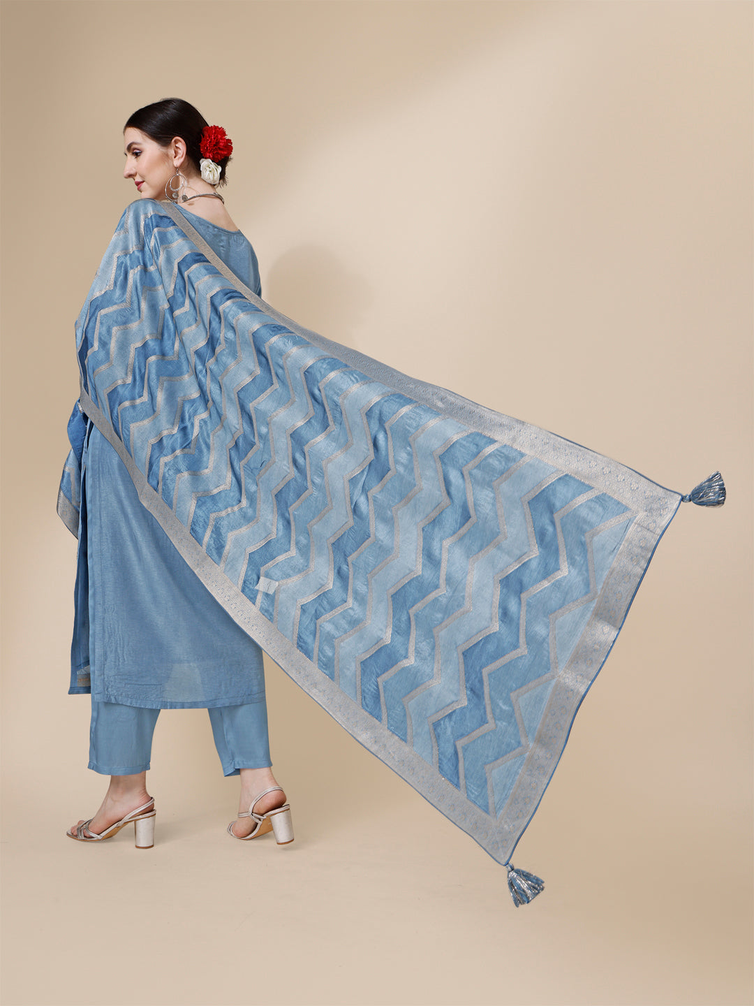 Blue Jackquard Kurta Suit Set with Rangkat Dupatta Product vendor