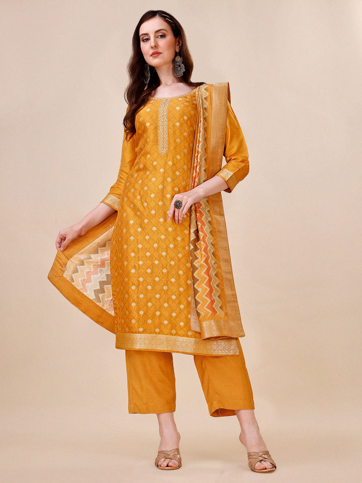 Mustard Jacquard Kurta Suit Set with Bandhani Printed Dupatta Product vendor