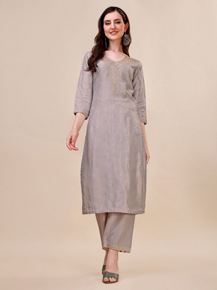 Grey Embroidery Kurta Suit Set Product vendor