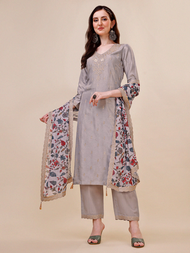Grey Embroidery Kurta Suit Set Product vendor
