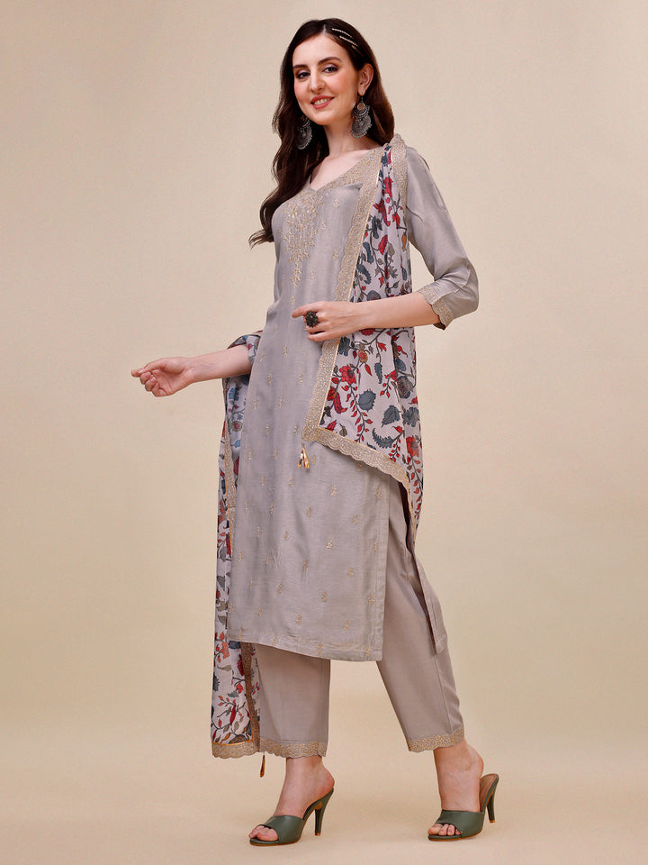 Grey Embroidery Kurta Suit Set Product vendor