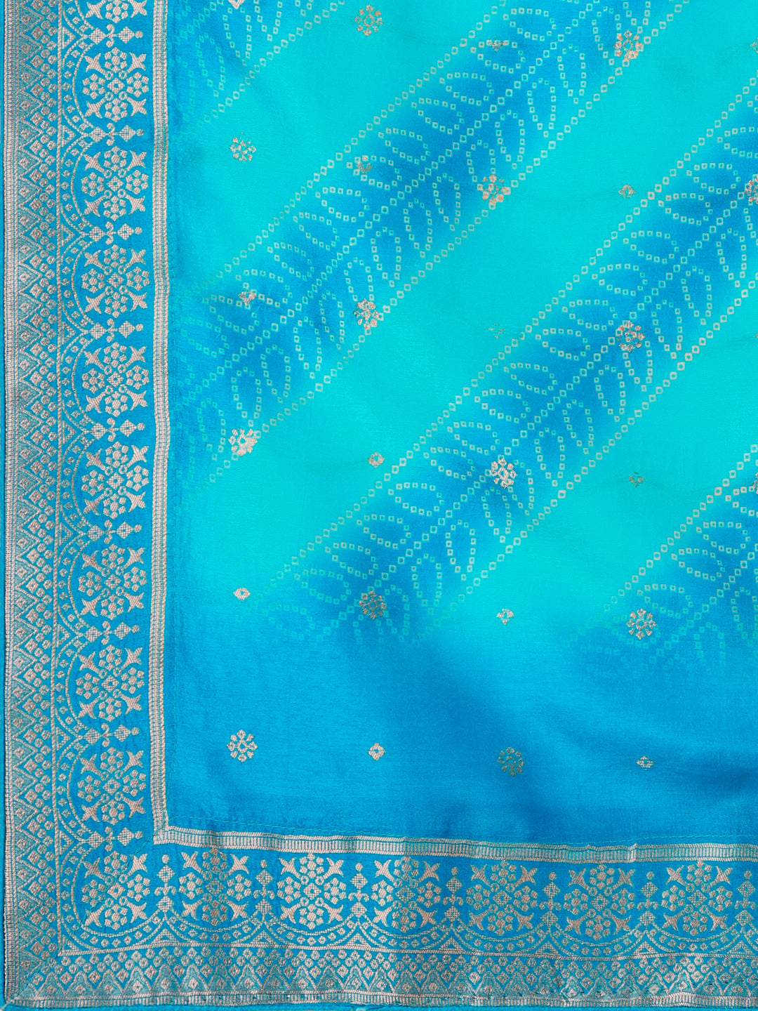 Turquoise Blue Jacquard Kurta Suit Set with Bandhani Printed Dupatta Product vendor