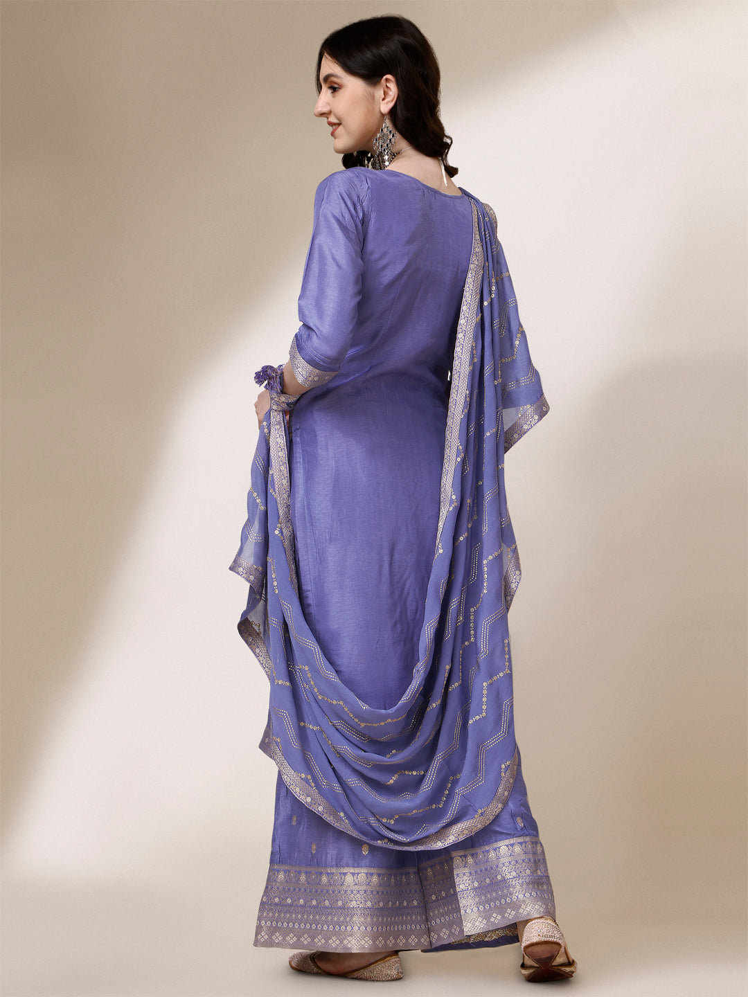 Lavender Textured Jacquard Pallazo Suit Set Product vendor