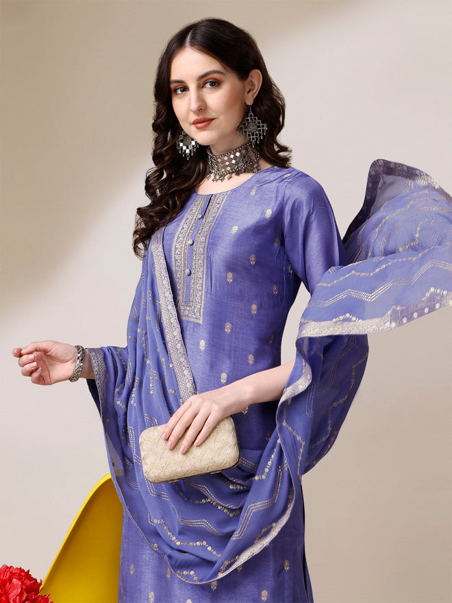 Lavender Textured Jacquard Pallazo Suit Set Product vendor