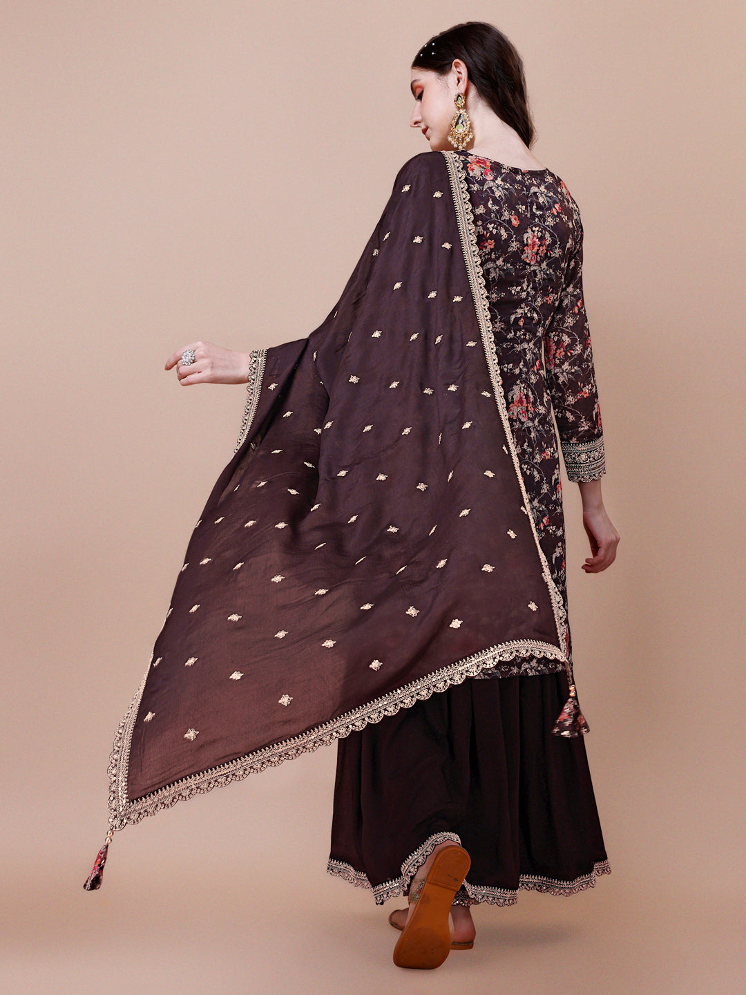 Brown Printed with Embroidered Sharara Suit Set Product vendor