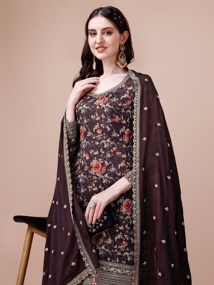 Brown Printed with Embroidered Sharara Suit Set Product vendor