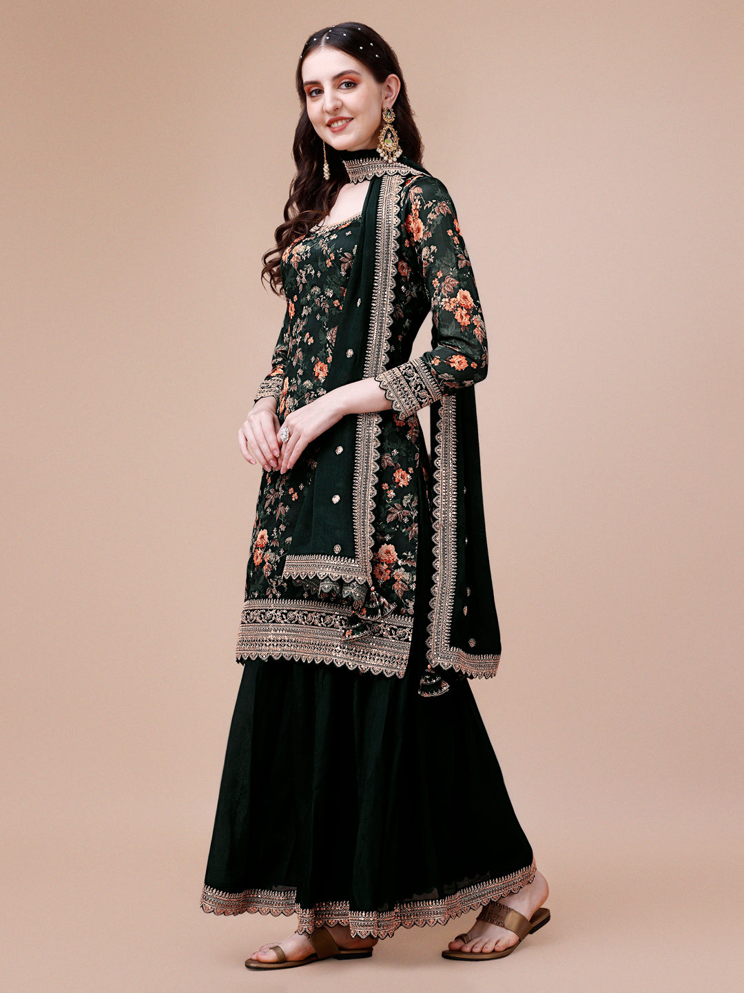 Green Printed with Embroidered Sharara Suit Set Product vendor