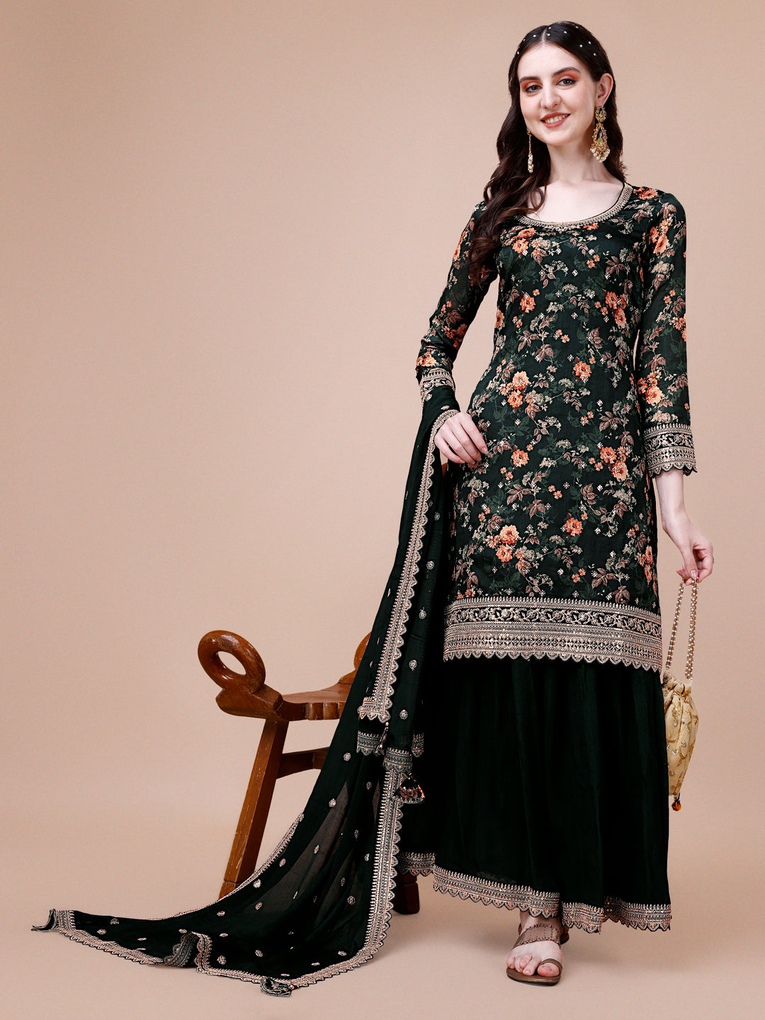 Green Printed with Embroidered Sharara Suit Set Product vendor