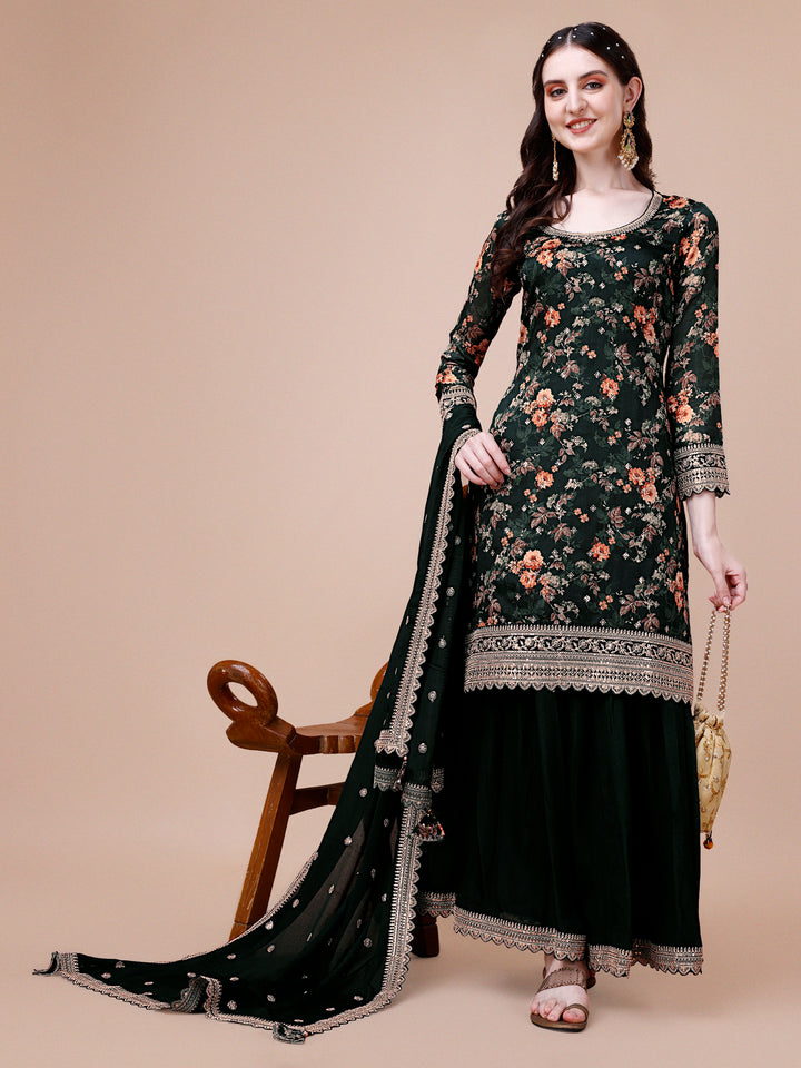 Green Printed with Embroidered Sharara Suit Set Product vendor