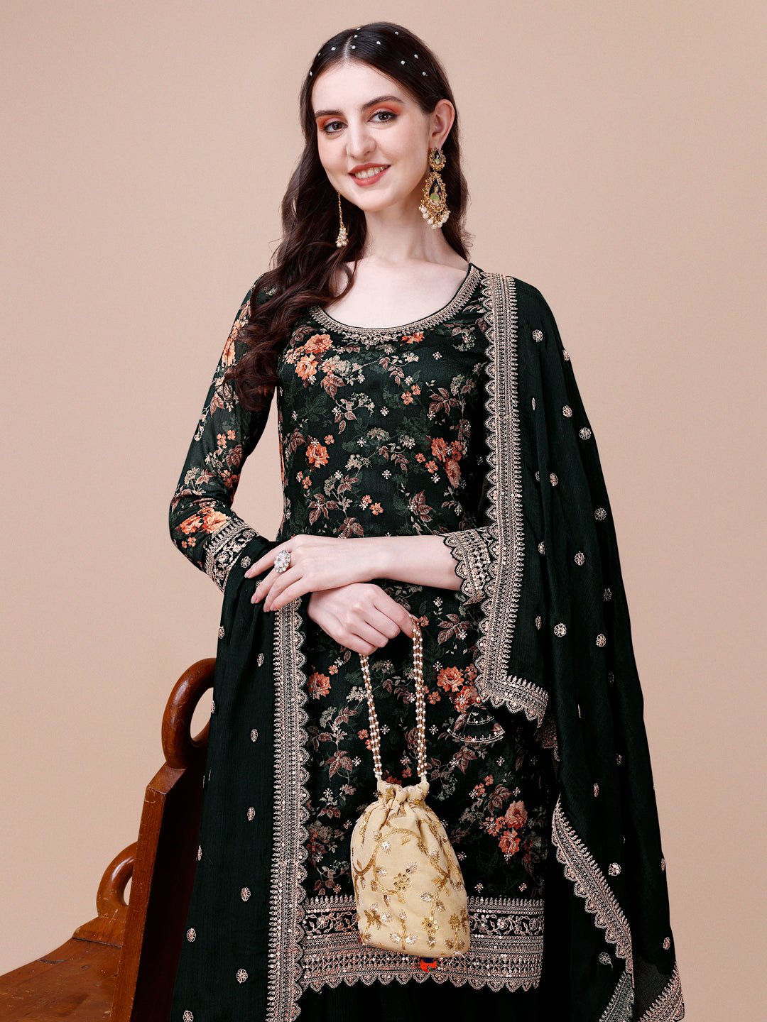 Green Printed with Embroidered Sharara Suit Set Product vendor