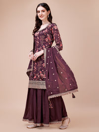 Wine Printed with Embroidered Sharara Suit Set Product vendor