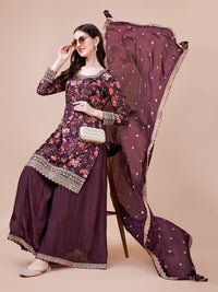 Wine Printed with Embroidered Sharara Suit Set Product vendor