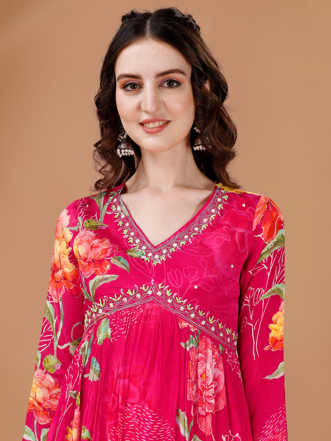 Magenta Printed Alia Cut Kurta Suit Set Product vendor