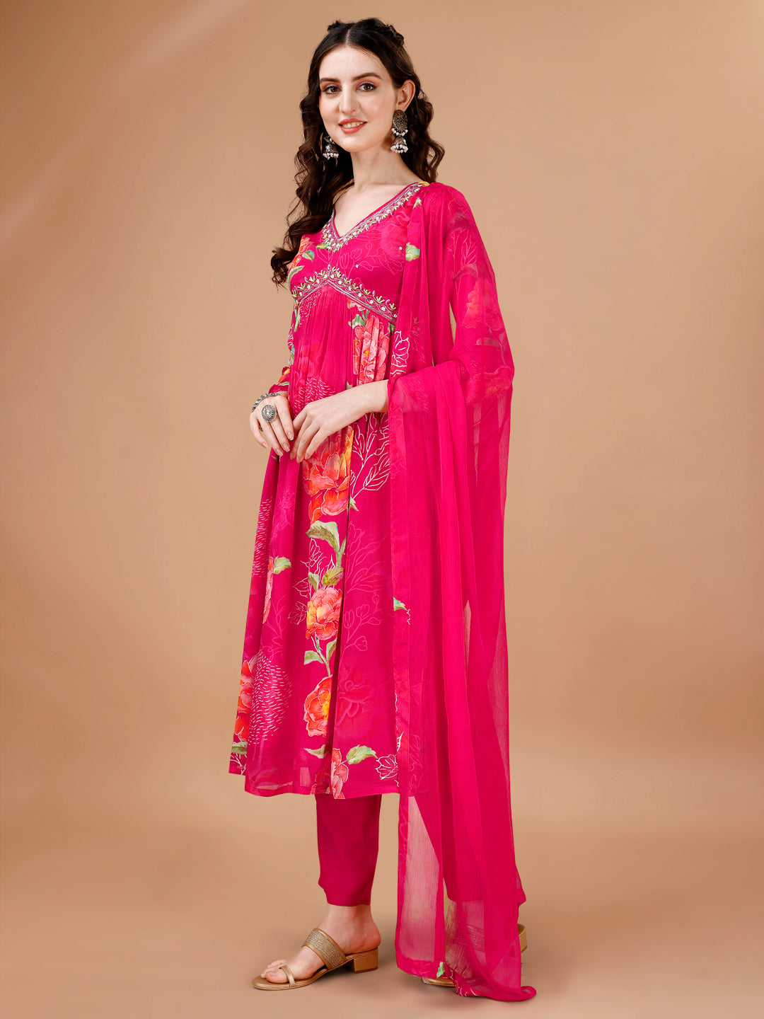 Magenta Printed Alia Cut Kurta Suit Set Product vendor